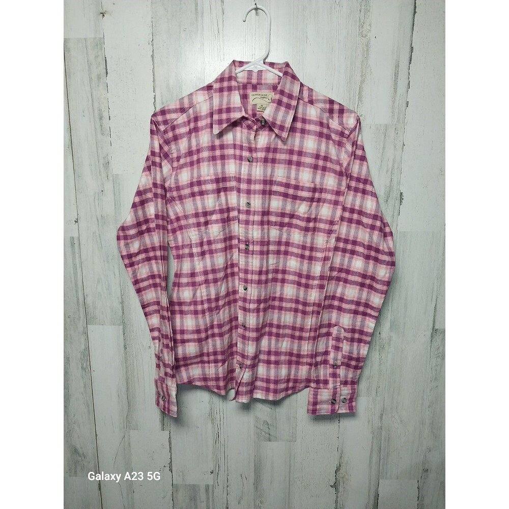 NWT CANYON GUIDE OUTFITTERS Women Pink Plaid Flannel Long Sleeve Shirt SZ  Med
